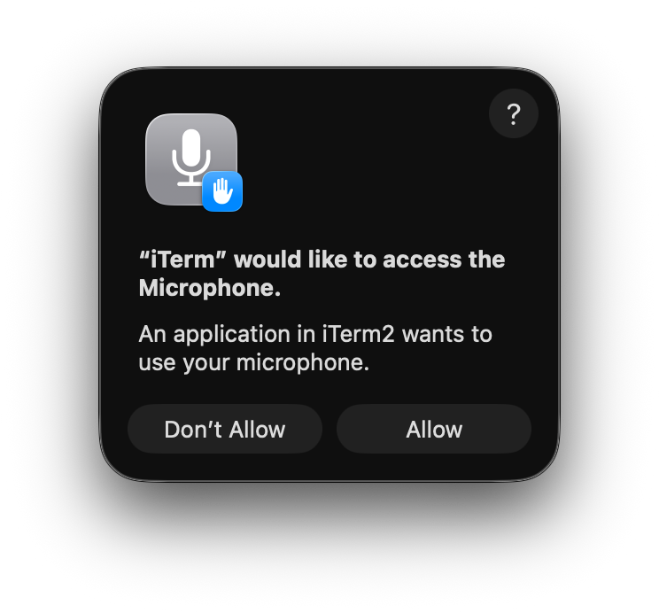 The microphone permission settings with no option to add the app