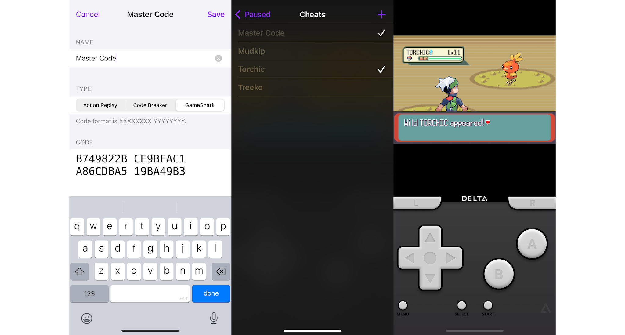 Screenshots of the cheat code and result